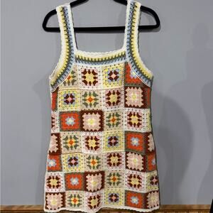 New In Ragstock Crochet Mini Dress - Colorful Granny Square Patchwork Size: S/M